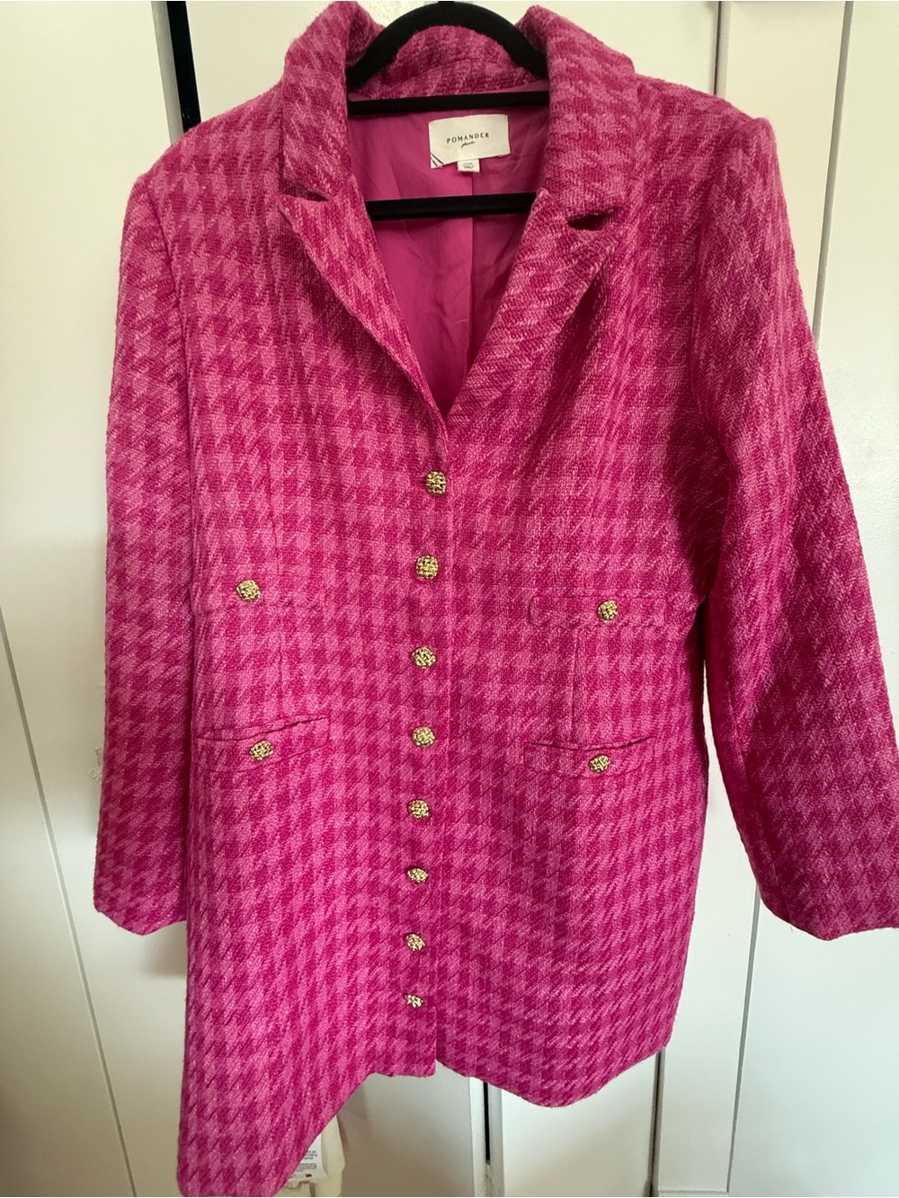 Pomander Place Fuchsia Pink Houndstooth Long Sleeve Coat Dress - Tuckernuck - Picture 2 of 6